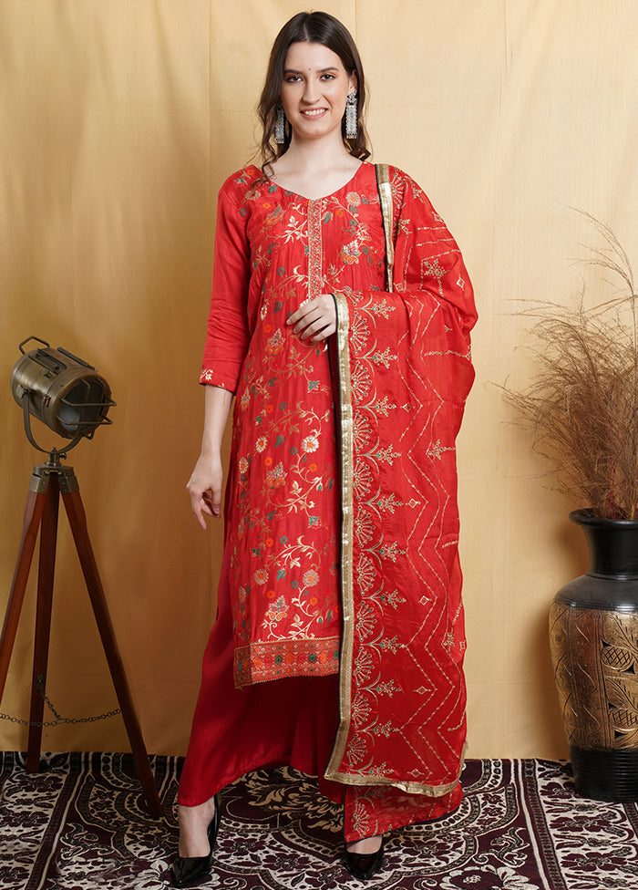 3 Pc Red Unstitched Santoon Suit Set