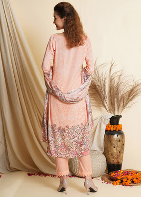 3 Pc Peach Unstitched Silk Suit Set