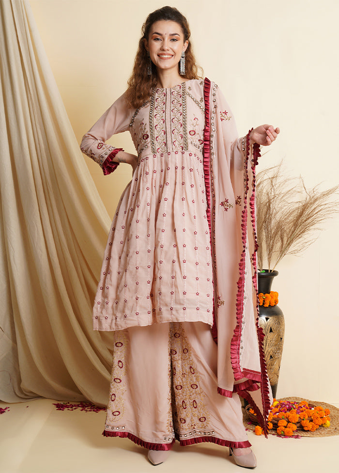 3 Pc Pink Unstitched Georgette Suit Set