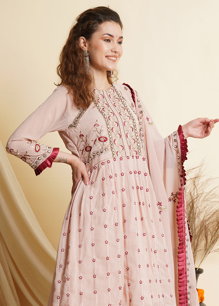 3 Pc Pink Unstitched Georgette Suit Set