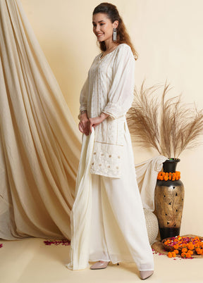 3 Pc Off White Unstitched Georgette Suit Set