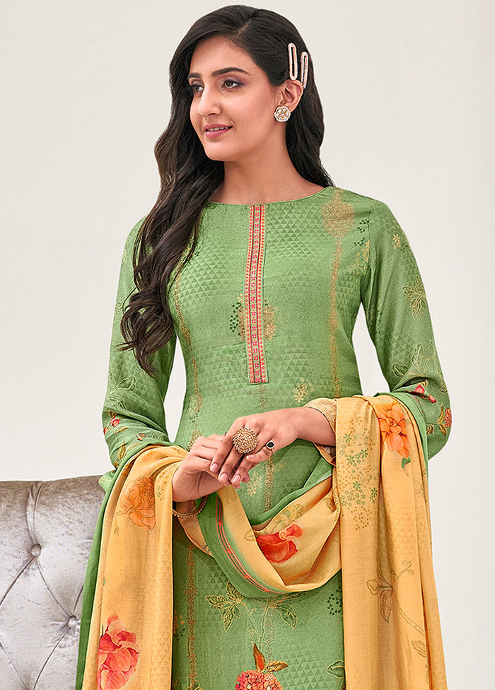 3 Pc Green Unstitched Pure Silk Suit Set