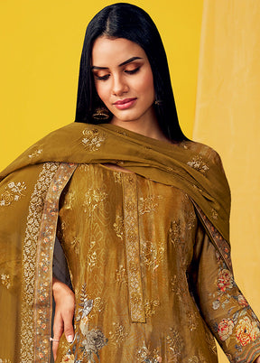 3 Pc Mustard Unstitched Georgette Suit Set With Dupatta VDSL269222 - Indian Silk House Agencies