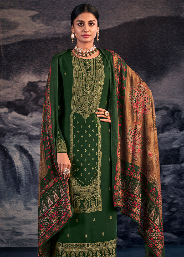 3 Pc Green Unstitched Pashmina Suit Set