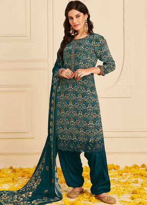 3 Pc Navy Blue Unstitched Pure Silk Suit Set