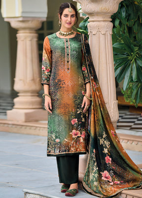 3 Pc Multicolor Unstitched Pure Silk Suit Set