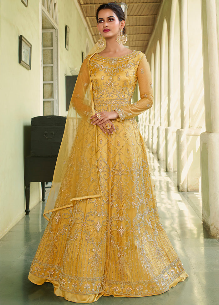 Yellow Semi Stitched Net Long Ethnic Dress VDSL0102231 - Indian Silk House Agencies