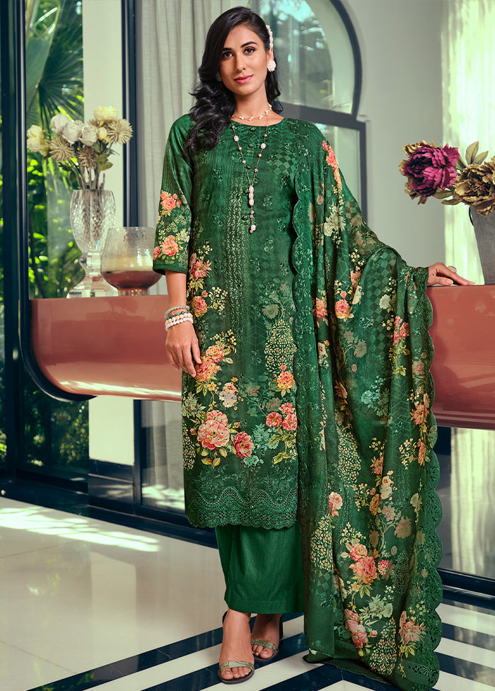 3 Pc Green Unstitched Cotton Suit Set