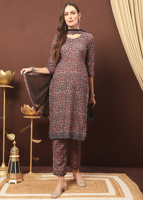 3 Pc Black Unstitched Cotton Suit Set