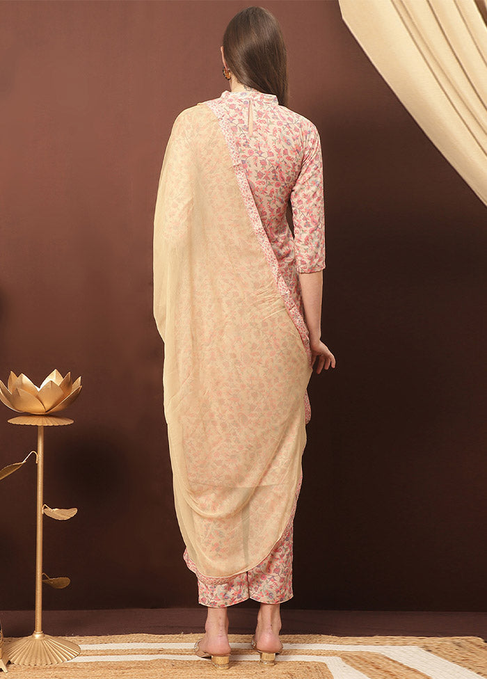 3 Pc Beige Unstitched Cotton Suit Set