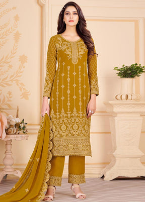 3 Pc Mustard Unstitched Georgette Suit Set