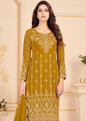 3 Pc Mustard Unstitched Georgette Suit Set