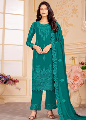 3 Pc Green Unstitched Georgette Suit Set