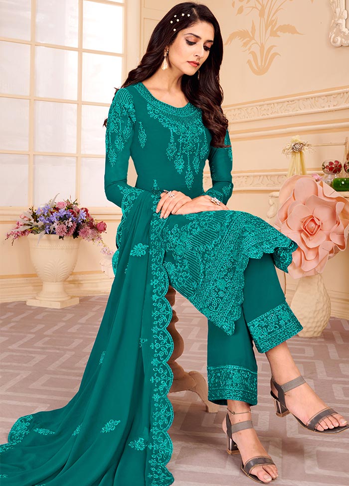 3 Pc Green Unstitched Georgette Suit Set