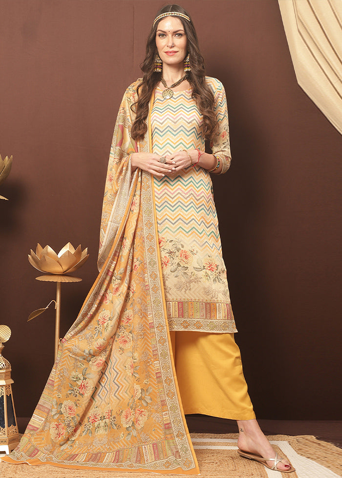 3 Pc Multicolor Unstitched Cotton Suit Set