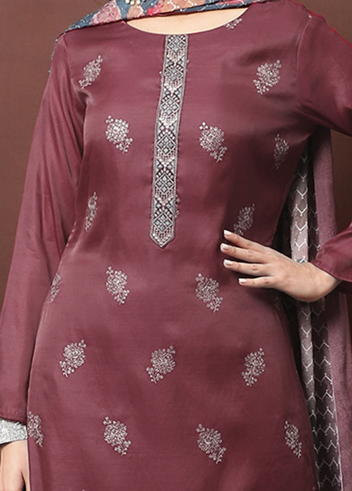 3 Pc Maroon Unstitched Santoon Suit Set