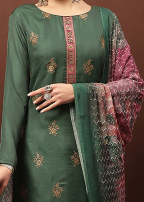 3 Pc Green Unstitched Silk Suit Set