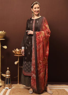 3 Pc Brown Unstitched Santoon Suit Set