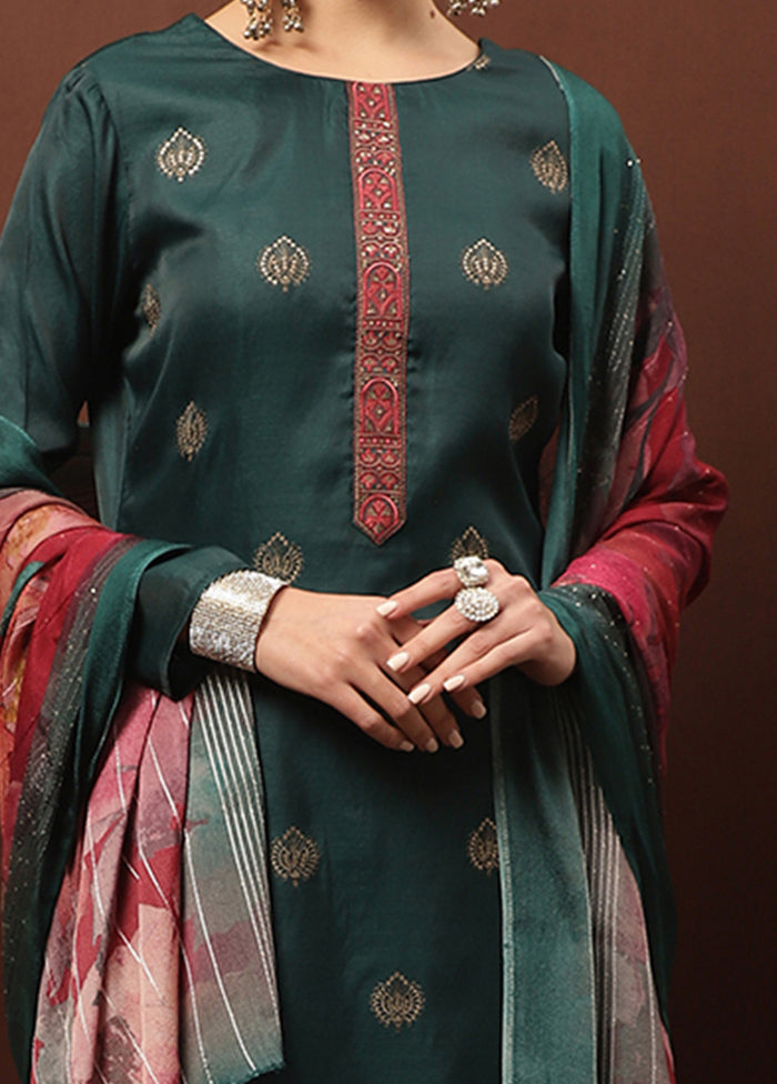 3 Pc Teal Unstitched Silk Suit Set