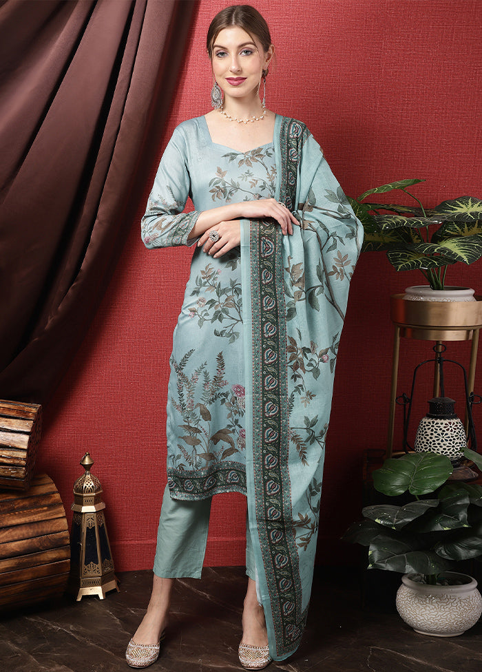 3 Pc Blue Unstitched Cotton Suit Set