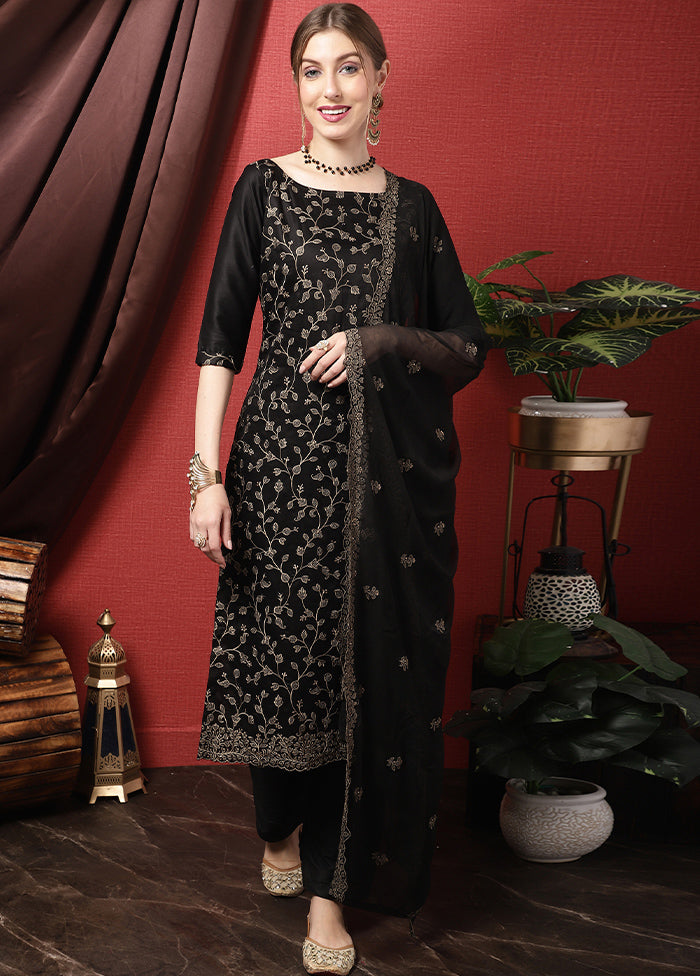 3 Pc Black Unstitched Cotton Suit Set