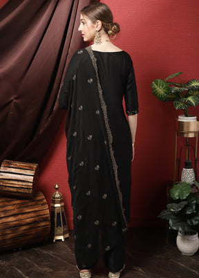 3 Pc Black Unstitched Cotton Suit Set