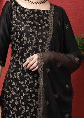 3 Pc Black Unstitched Cotton Suit Set