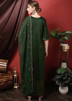 3 Pc Green Unstitched Cotton Suit Set