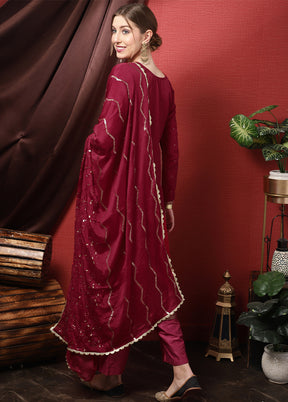 3 Pc Maroon Unstitched Pure Santoon Suit Set