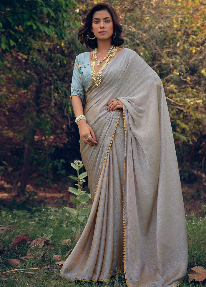 Dual Tone Grey Spun Silk Saree With Blouse Piece - Indian Silk House Agencies