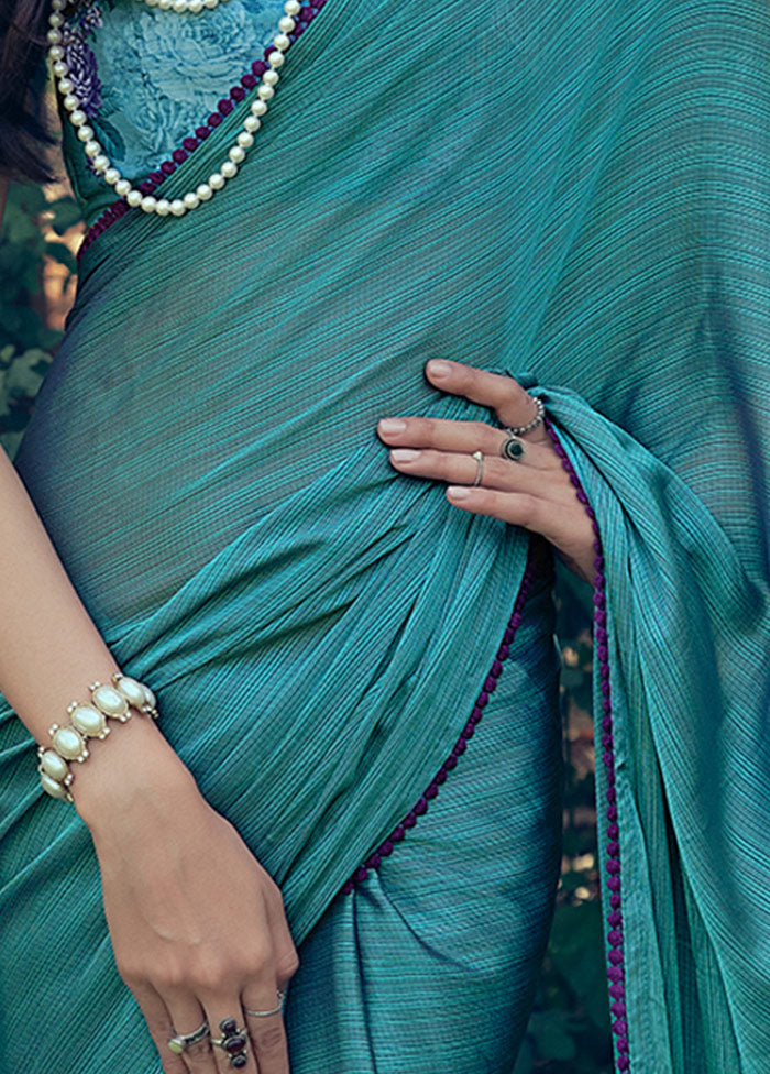 Dual Tone Teal Spun Silk Saree With Blouse Piece - Indian Silk House Agencies