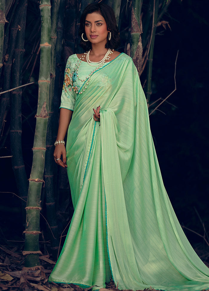 Dual Tone Green Spun Silk Saree With Blouse Piece - Indian Silk House Agencies