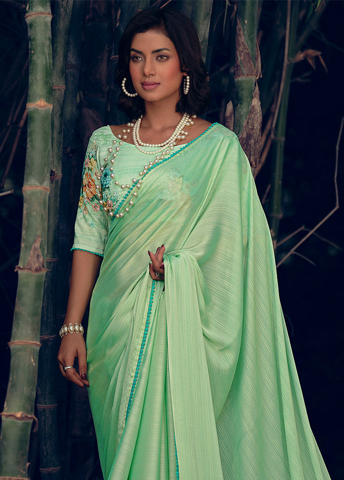 Green Dupion Silk Saree With Blouse Piece