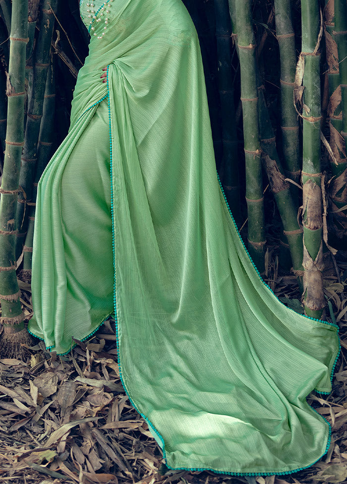 Green Dupion Silk Saree With Blouse Piece