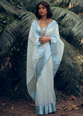 Sky Blue Organza Zari Woven Saree With Blouse Piece - Indian Silk House Agencies