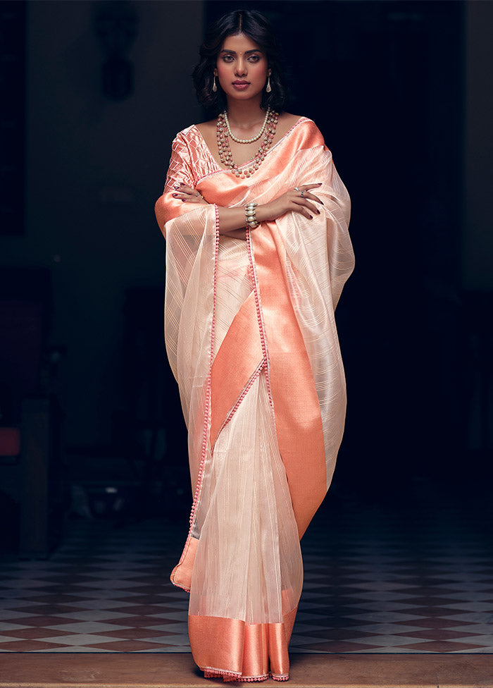 Peach Organza Saree With Blouse Piece