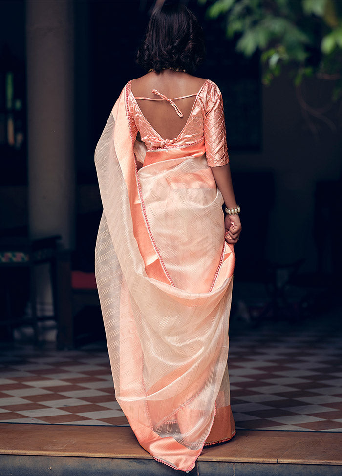 Peach Organza Saree With Blouse Piece