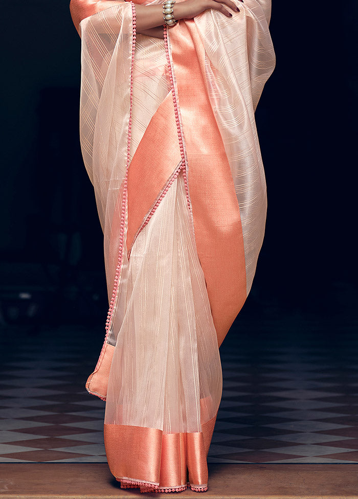 Peach Organza Saree With Blouse Piece