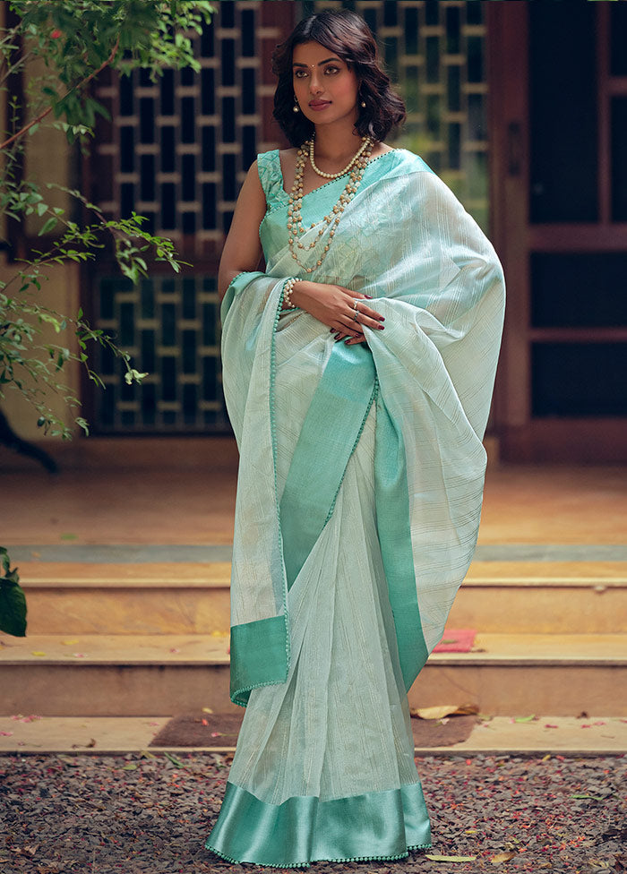 Sky Blue Organza Zari Woven Saree With Blouse Piece - Indian Silk House Agencies