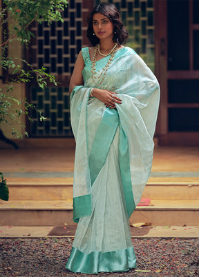 Sky Blue Organza Saree With Blouse Piece