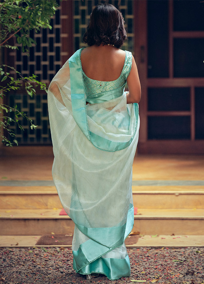 Sky Blue Organza Saree With Blouse Piece