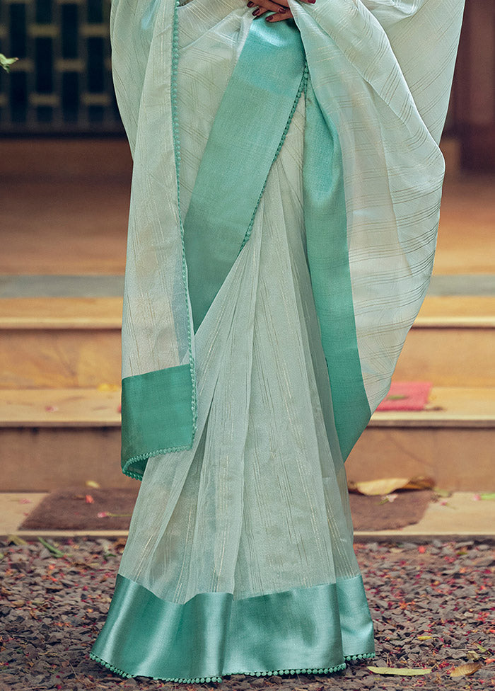 Sky Blue Organza Saree With Blouse Piece