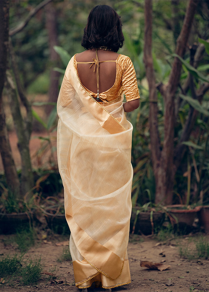 Gold Organza Saree With Blouse Piece