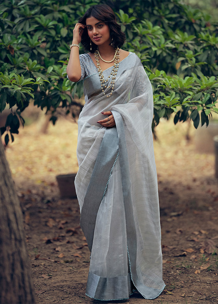 Grey Organza Saree With Blouse Piece