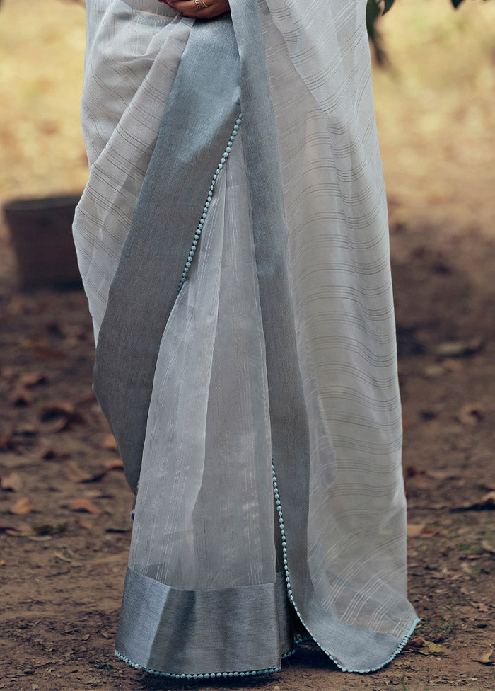 Grey Organza Saree With Blouse Piece