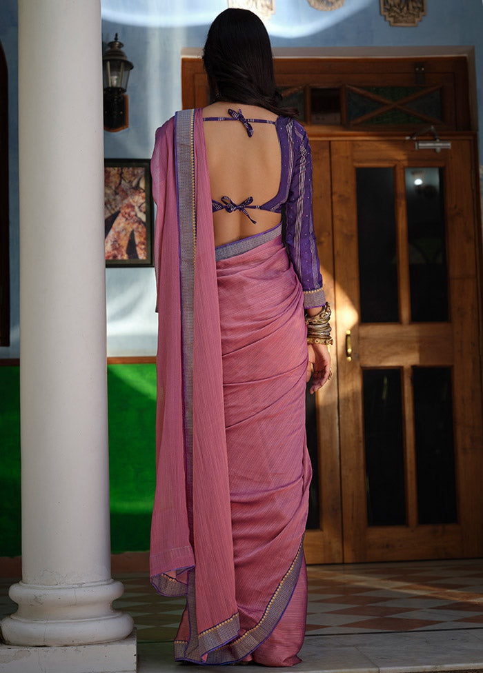 Magenta Dupion Silk Saree With Blouse Piece