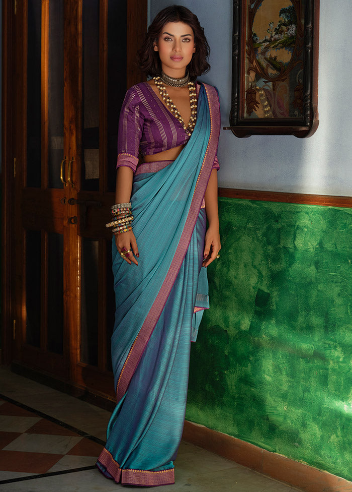 Teal Spun Silk Zari Woven Saree With Blouse Piece - Indian Silk House Agencies