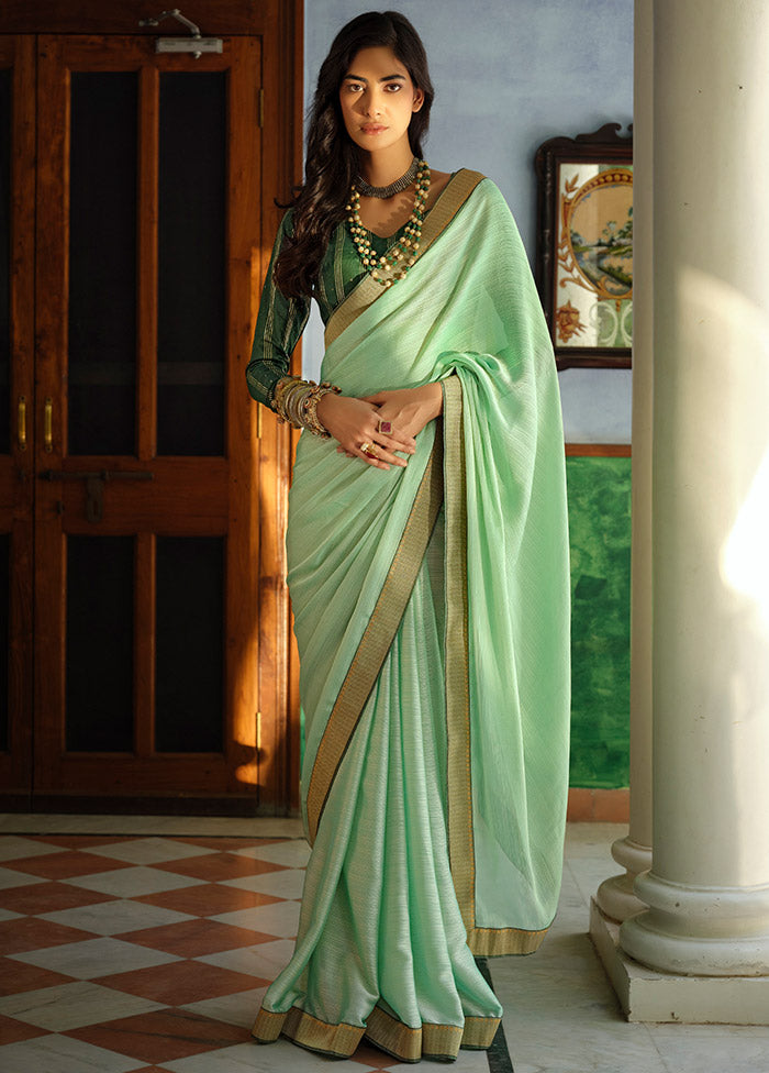 Green Dupion Silk Saree With Blouse Piece