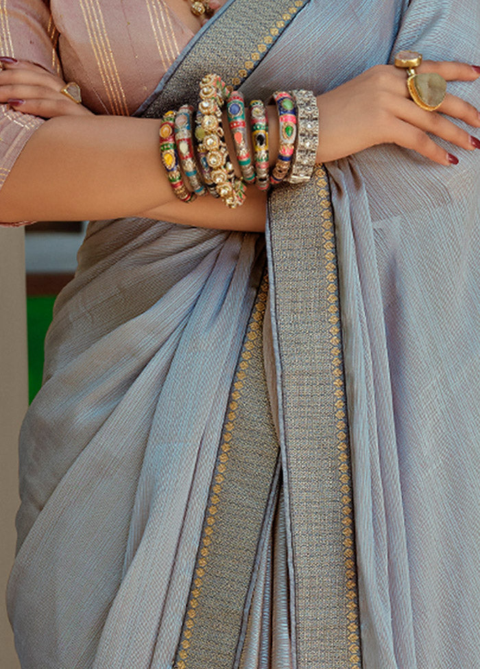 Grey Spun Silk Zari Woven Saree With Blouse Piece - Indian Silk House Agencies