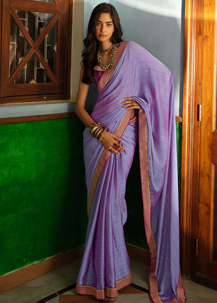 Violet Dupion Silk Saree With Blouse Piece